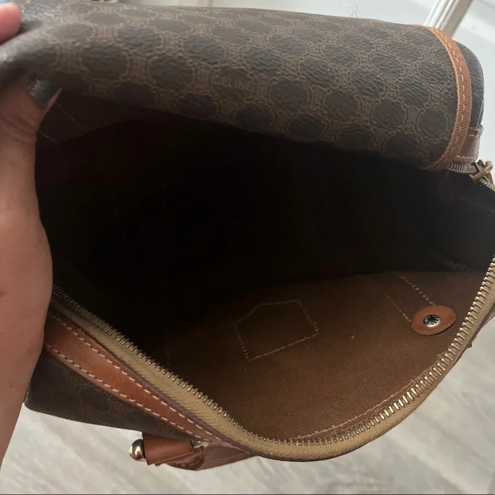 CELINE Macadam Mini Boston Hand Bag Purse Brown PVC Leather Italy - Picture 9 of 10